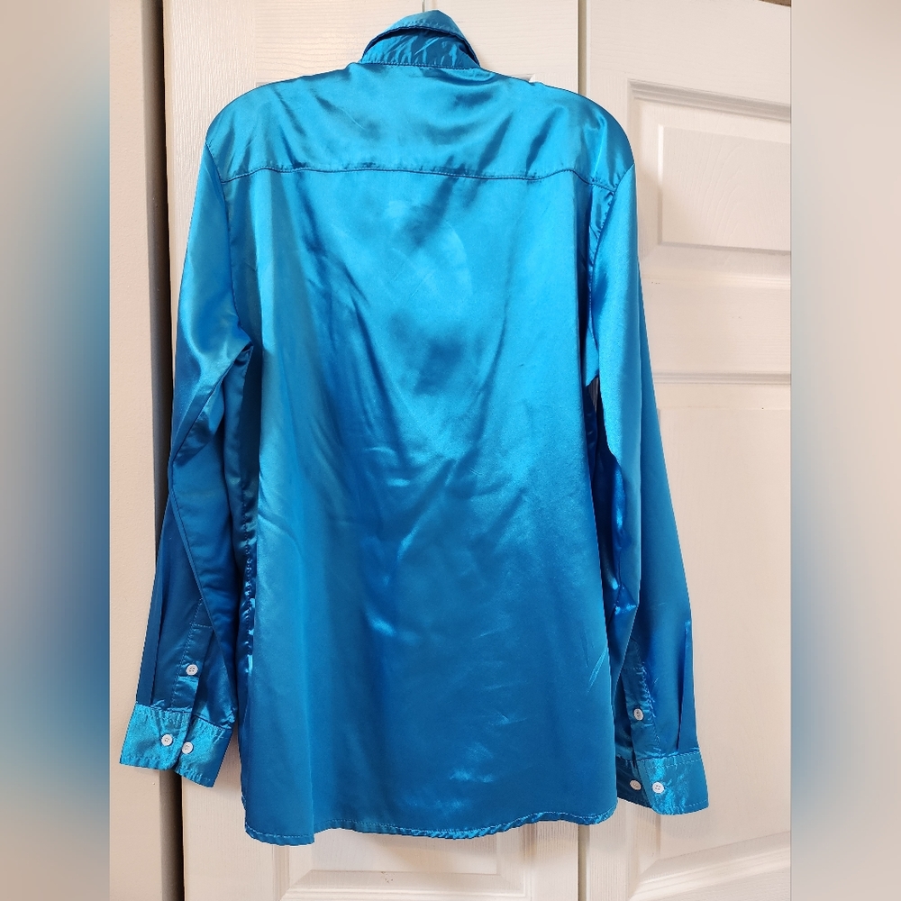 💥SALE💥Mens Large Slim Fit Dress Shirt, Dark Teal Blue - Picture 2 of 4